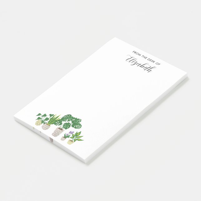 Personalized Name Potted Plants Monstera Script Post-it Notes (Angled)