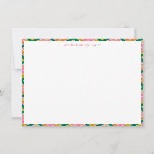 Personalized Name Preppy Pink Green Plaid Border Thank You Card