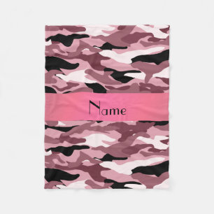 Personalized name pretty pink camouflage fleece blanket