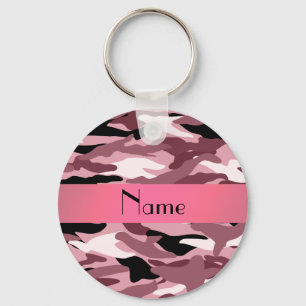 Personalized name pretty pink camouflage keychain