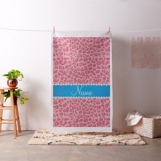 Personalized name pretty pink leopard blue stripe fabric (In Situ)