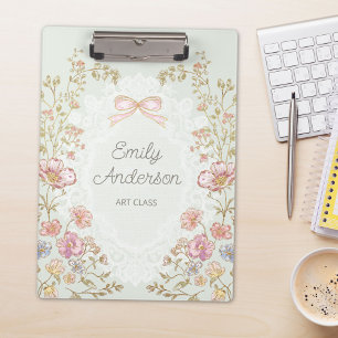 Personalized Name Pretty Vintage Floral Aesthetic Clipboard