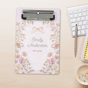 Personalized Name Pretty Vintage Floral Aesthetic Mini Clipboard