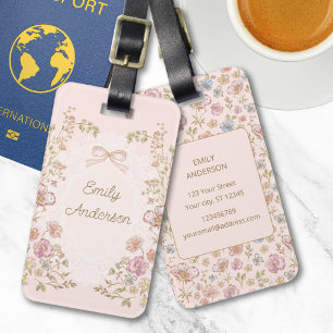 Personalized Name Pretty Vintage Flowers Floral Luggage Tag