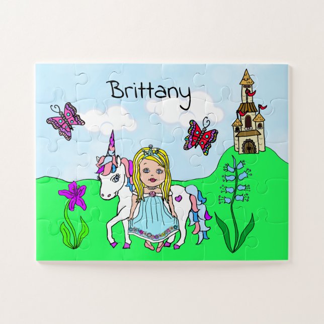 Personalized Name Princess and Unicorn Fairytale Jigsaw Puzzle (Horizontal)