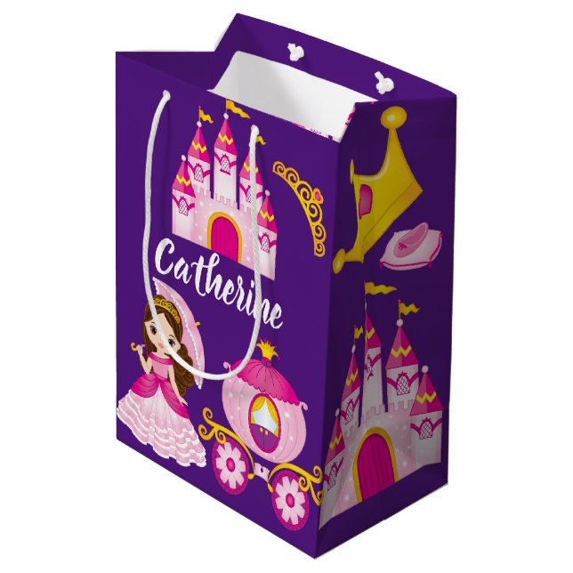 Personalized Name Princess Castle Birthday Party Medium Gift Bag (Back Angled)