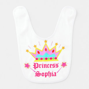 Personalized Name Princess Crown and Wand Baby Bib
