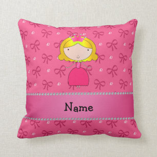 Personalized name princess pink bows and diamonds throw pillow