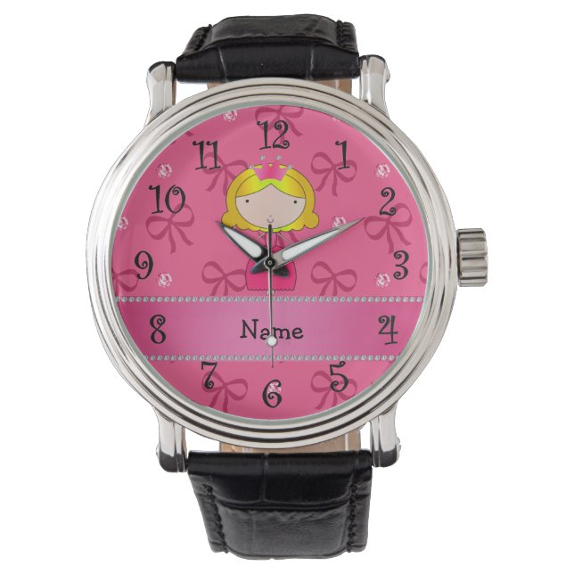 Personalized name princess pink bows and diamonds watch (Front)