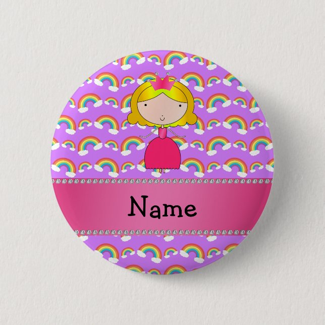 Personalized name princess purple rainbows 2 inch round button (Front)