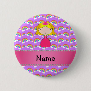 Personalized name princess purple rainbows 2 inch round button