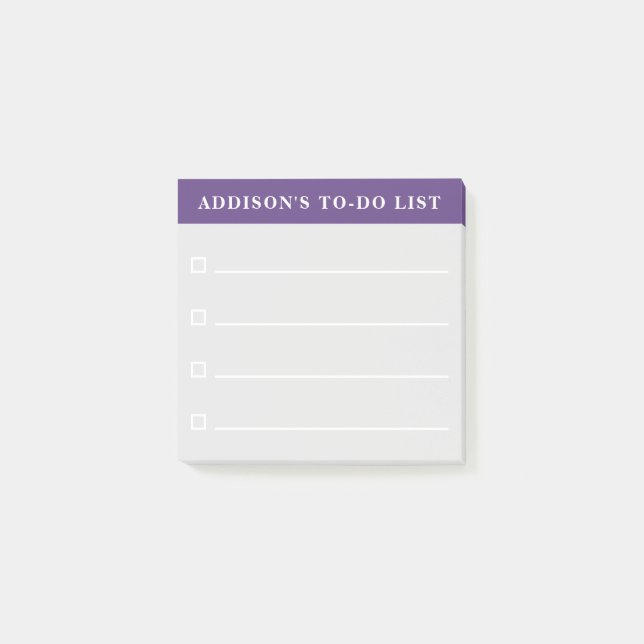 Personalized Name Purple and Grey To Do List Post-it Notes (Front)
