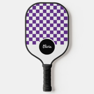 Personalized Name purple and white Chequered Patte Pickleball Paddle