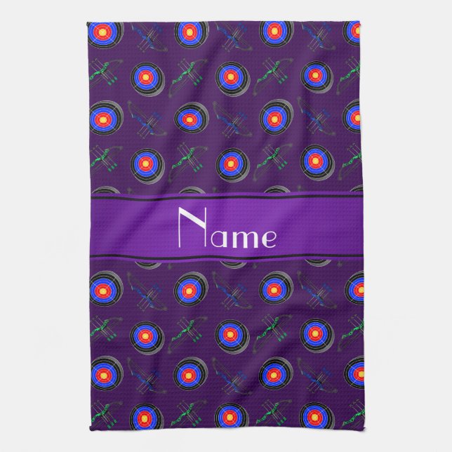 Personalized name purple archery kitchen towel (Vertical)