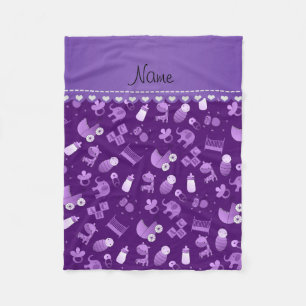 Personalized name purple baby animals fleece blanket