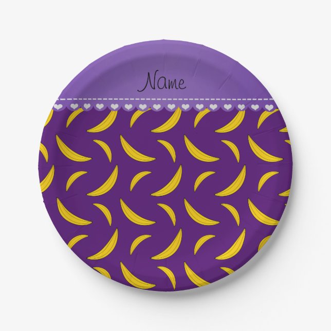 Personalized name purple bananas paper plate (Front)