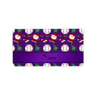 Personalized name purple baseball christmas label