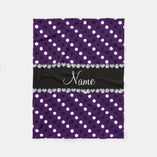 Personalized name purple black white polka dots fleece blanket