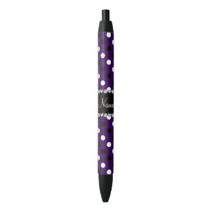Personalized name purple black white polka dots ink pen