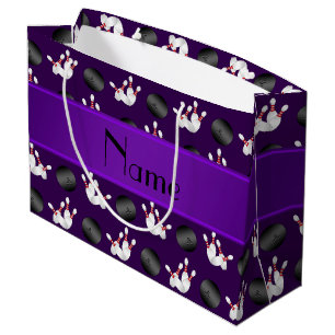 Personalized name purple bowling pattern large gift bag