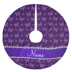 Personalized name purple butterflies brushed polyester tree skirt