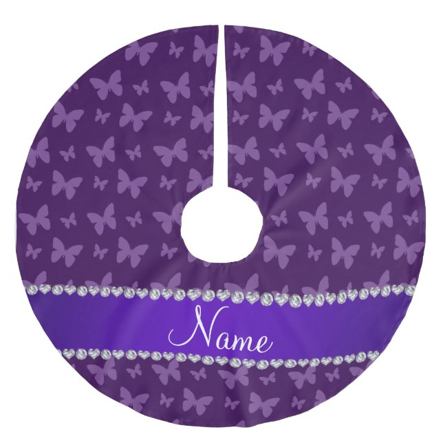 Personalized name purple butterflies brushed polyester tree skirt (Front)