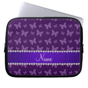Personalized name purple butterflies laptop sleeve