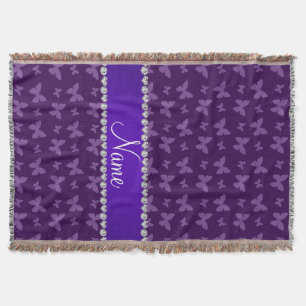 Personalized name purple butterflies throw blanket