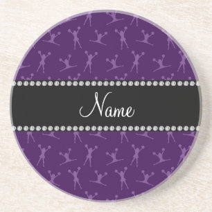 Personalized name purple cheerleader pattern coaster