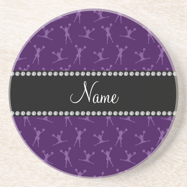 Personalized name purple cheerleader pattern coaster (Front)