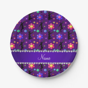 Personalized name purple cheerleading flowers paper plate