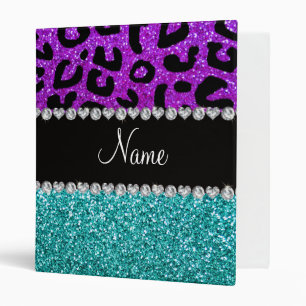 Personalized name purple cheetah turquoise glitter binder