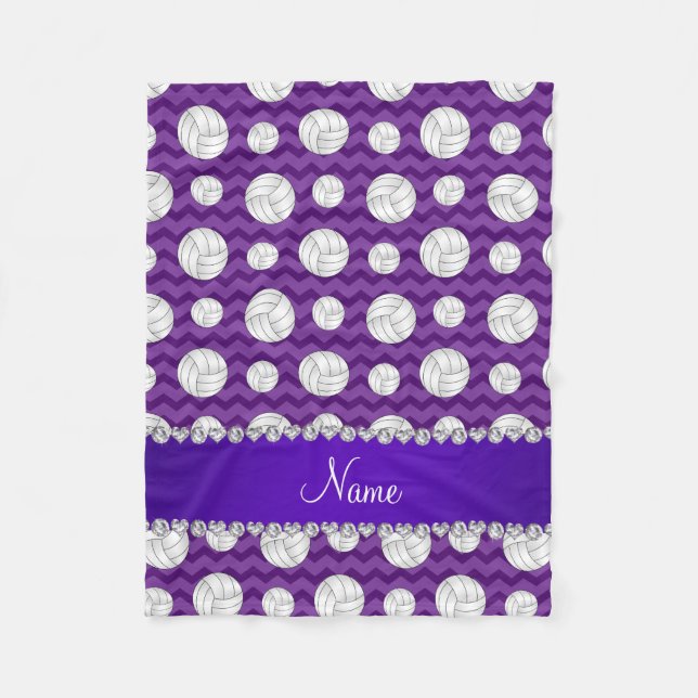 Personalized name purple chevrons volleyballs fleece blanket (Front)