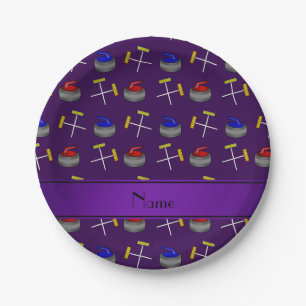 Personalized name purple curling pattern paper plate