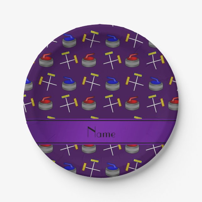 Personalized name purple curling pattern paper plate (Front)