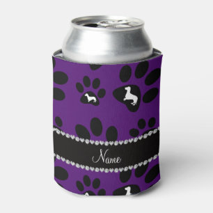 Personalized name purple dachshunds dog paws can cooler