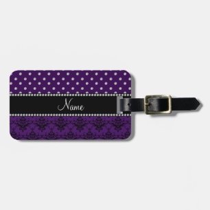 Personalized name purple damask purple diamonds luggage tag