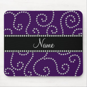 Personalized name purple diamond swirls mouse pad