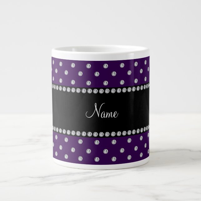 Personalized name purple diamonds large coffee mug (Front)