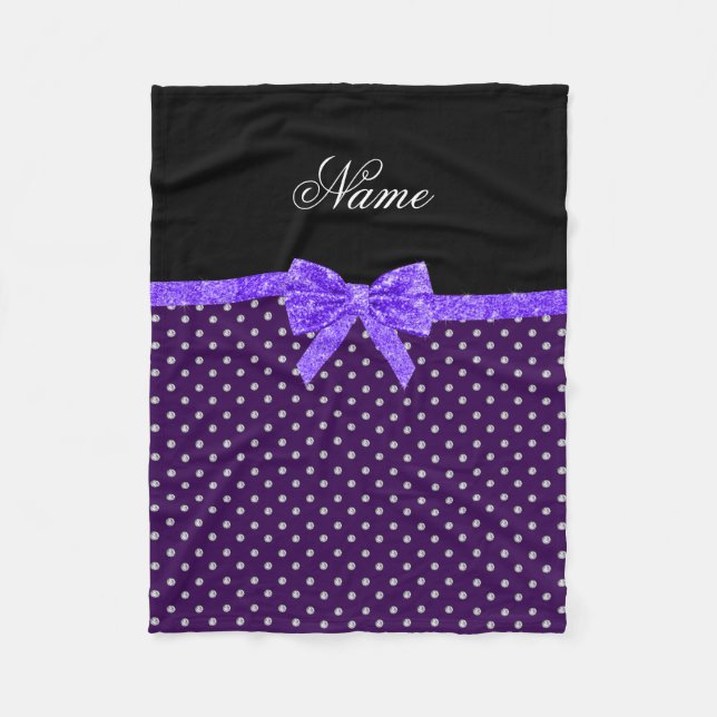Personalized name purple diamonds purple bow fleece blanket (Front)