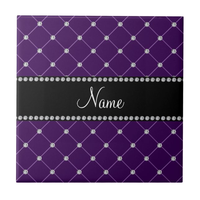 Personalized name Purple diamonds Tile (Front)
