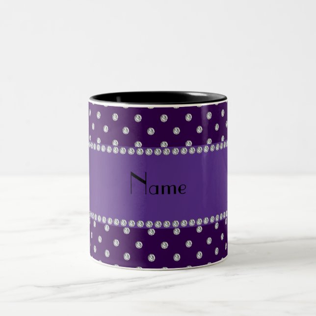 Personalized name purple diamonds Two-Tone coffee mug (Center)