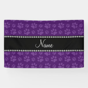 Personalized name purple dog paw prints banner