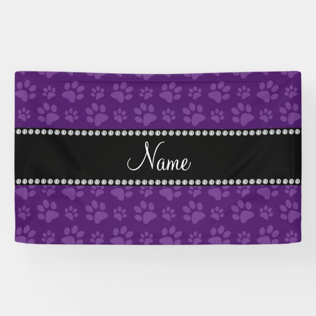 Personalized name purple dog paw prints banner (Horizontal)