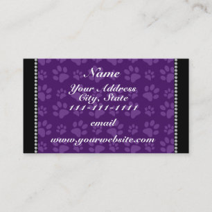 Personalized name purple dog paw prints business card