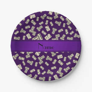 Personalized name purple dominos paper plate