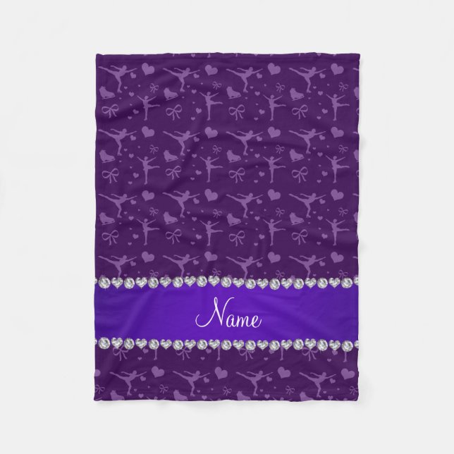 Personalized name purple figure skating fleece blanket (Front)