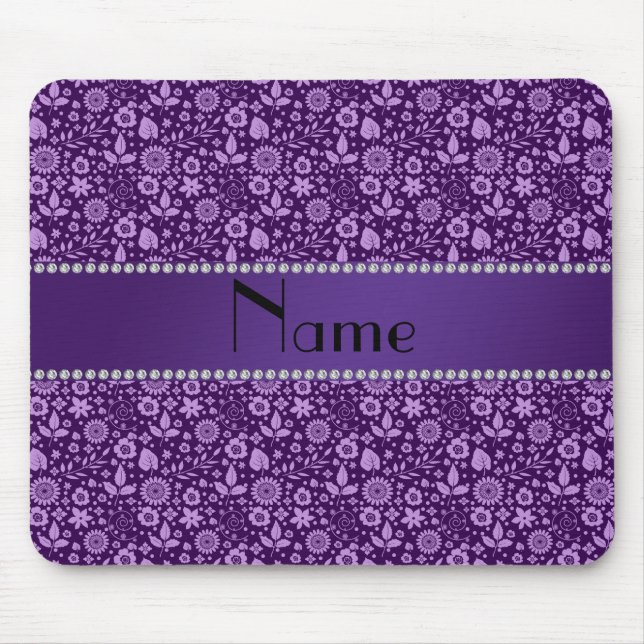 Personalized name purple flowers leaves mouse pad (Front)