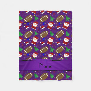 Personalized name purple football christmas fleece blanket
