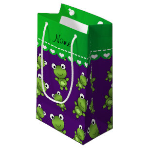 Personalized name purple frogs small gift bag